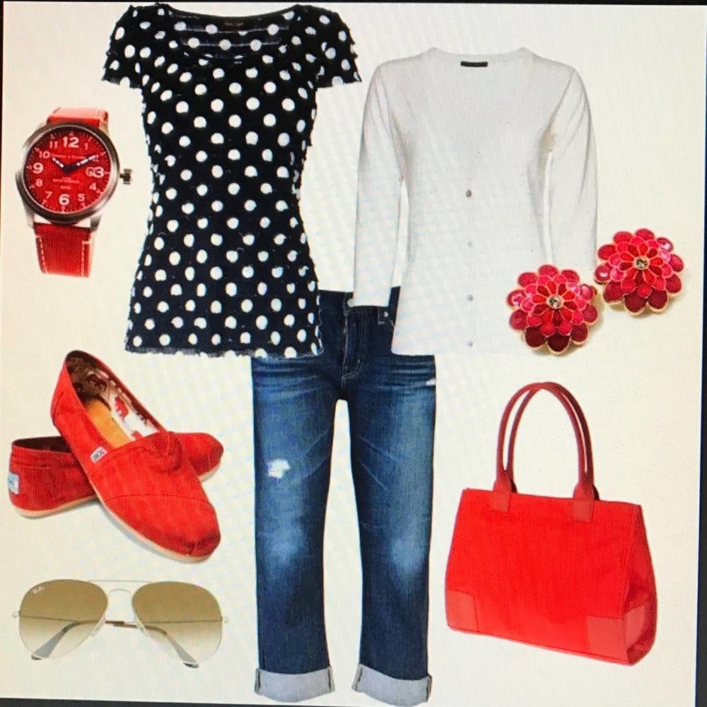 TOMS Espadrilles Wedges Slip-on Polka Dot Red W5 - Picture 2 of 5